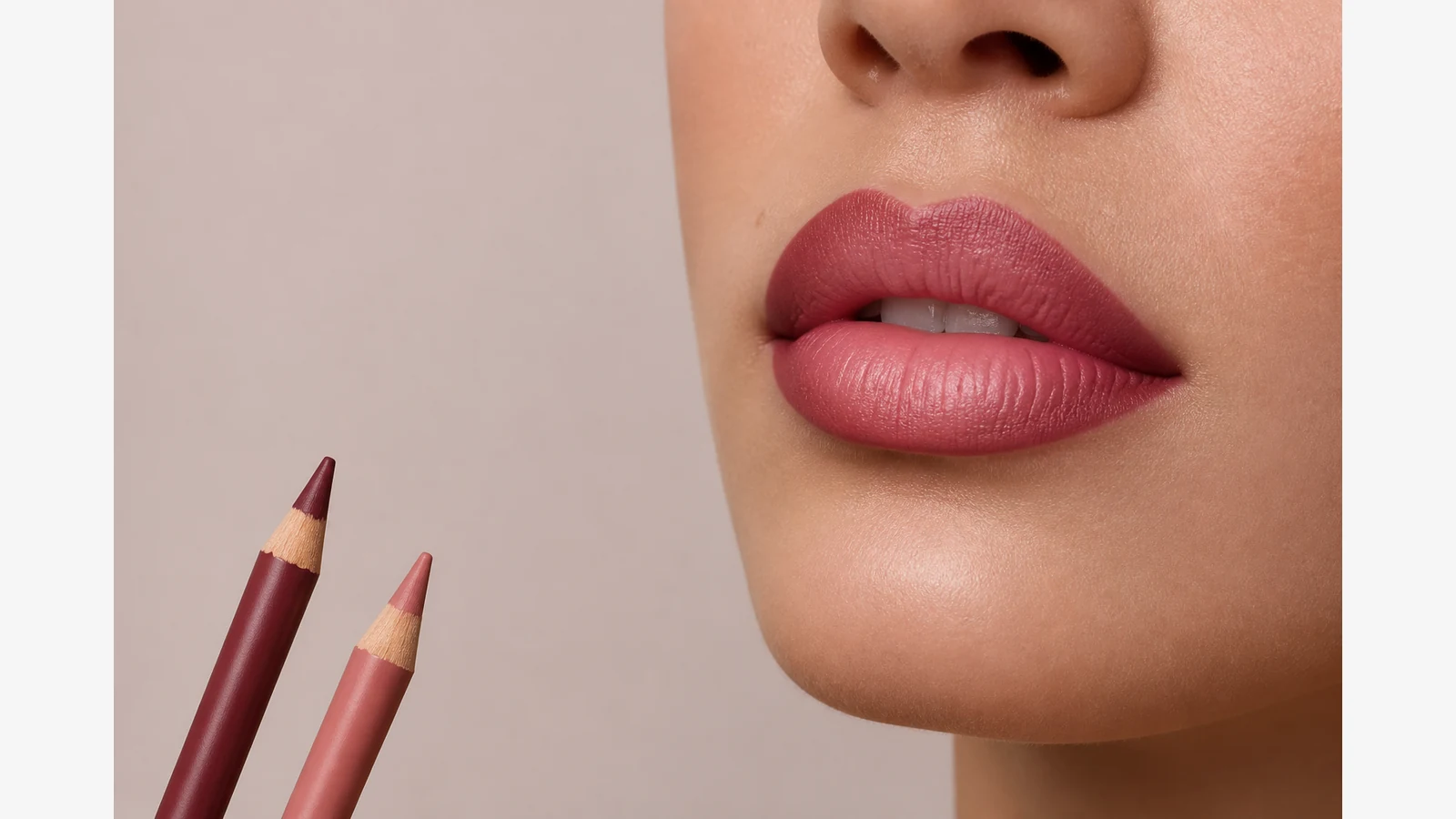 Two-tone ombré lip with a deeper edge and softly blended lighter centre
