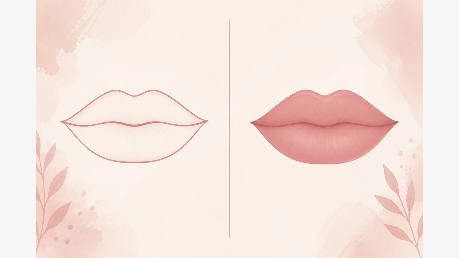 Lip chart comparing an outlined edge with an all-over lip liner base